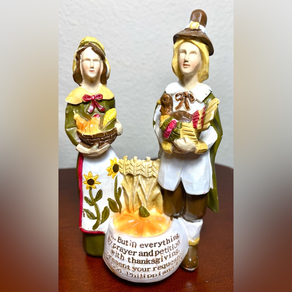 Faith at Home Harvest Pilgrim Couple Resin Decorative Tabletop Figurine